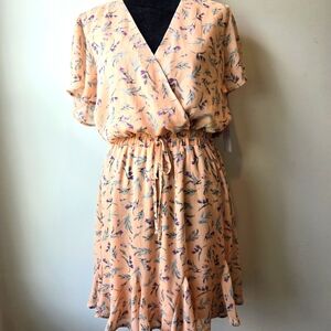 Three Pink Hearts Floral Peach Wrap Dress Large
